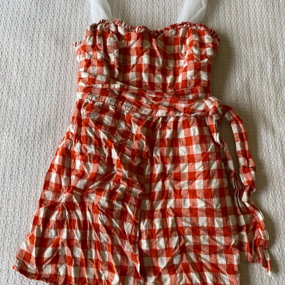 Since Then Daffodld Orange and white Plaid Mini Dress - Picture 3 of 5